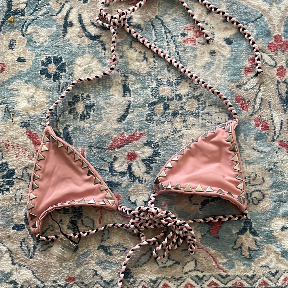 Saks Fifth Avenue Pink and White Bikini with Leopard Trim